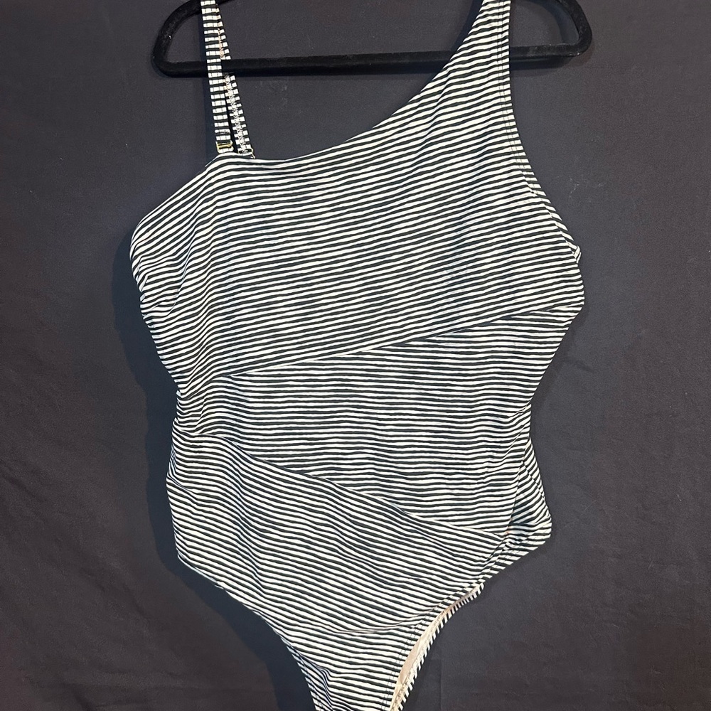 Freshwater Striped Black and White One Shoulder One Piece